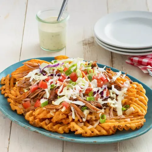 Pulled Pork Waffle Nachos
